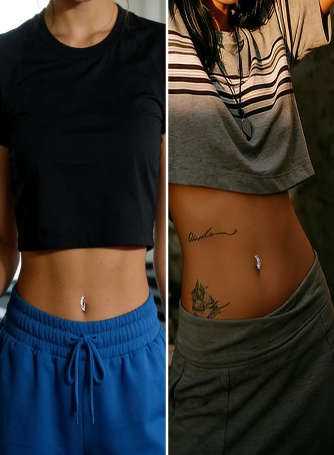 JFORYOU 4pcs Silver 1/4 Inch Short Belly Button Rings 14G 6mm Stainless Steel Short Clicker Belly Rings for Women Men Shiny CZ Navel Piercing Jewelry - Image 5